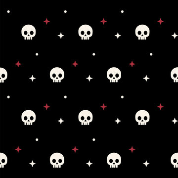 Spooky Halloween skull and star shapes seamless background. Cute gothic style pattern.