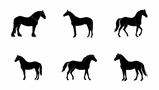 Horse Silhouettes Collection Black Shapes On A White Background For Graphic Design Projects equine horses stallion mare foal