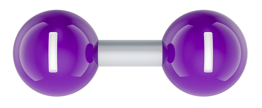 Iodine molecule I2 model. 3D rendering
