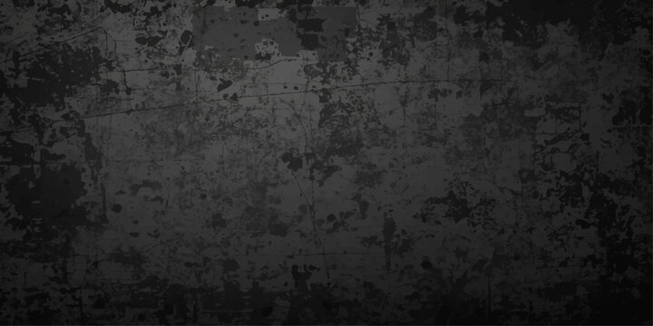 Dark grunge wall background with rough concrete texture, aged stone surface, dirty vintage gray wallpaper style and grungy paint design.