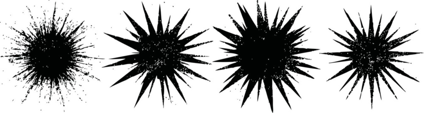 grunge black ink splatters set with sharp edges and varied starburst patterns