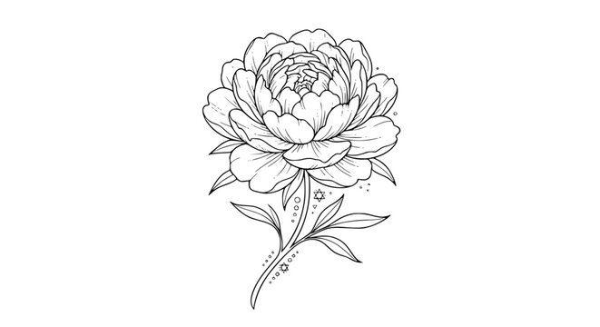 peony illustration, peony flower, black and white peony, floral bouquet, detailed flower art, blooming peony, botanical flower, elegant floral drawing, hand drawn outline engraving vector illustration
