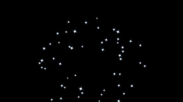 Twinkling 2D glitter star blast animation, luxury white sparkles stars with bokeh light effects  blinking starlight particles.sparkle animation on black screen.4k