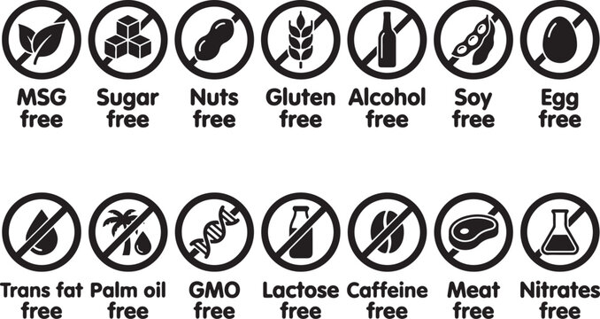 Set of food allergy and dietary restriction icons