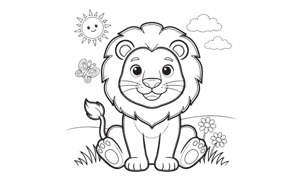 Lion Cub Icon in Cartoon Style with Png Isolated on Transparent Background for Kids Learning and Nature Design