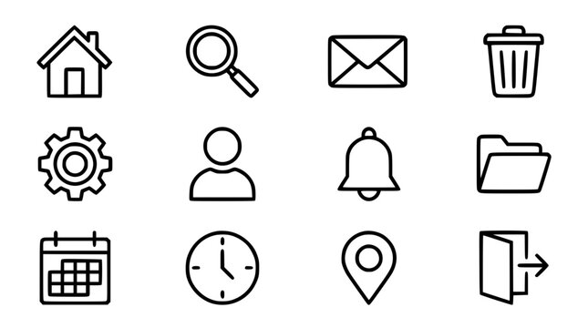 Essential website interface navigation and setting line icons set including home search email user bell folder and logout vectors