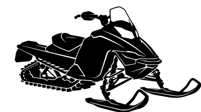 Snowmobile silhouette vector illustration showing perspective front angle view of winter motorsport vehicle isolated on white background