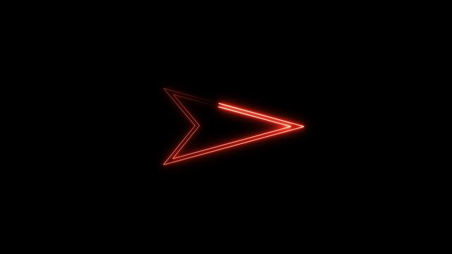 Sleek red neon arrow cursor pointing right animation loop on black backdrop. Digital navigation, mouse pointer, directional guidance tech interface.