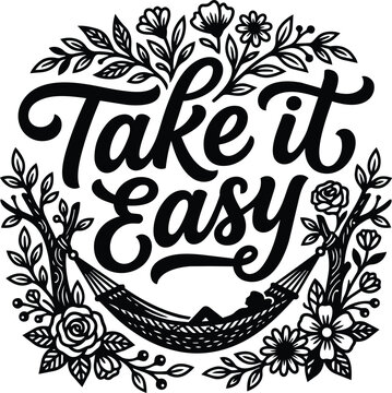 Floral line art hammock with take it easy lettering