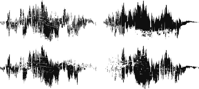 abstract black sound waveforms set on white background audio voice frequency, music signal patterns
