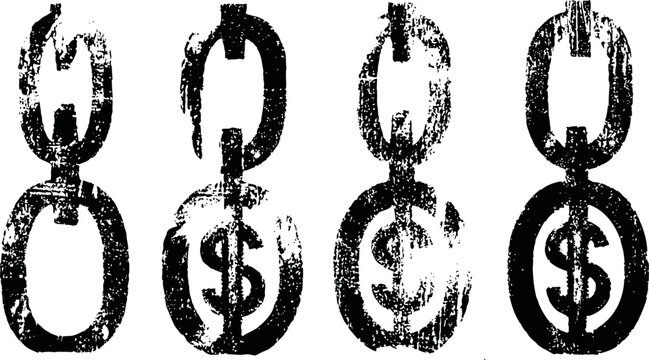 grunge linked chains with dollar and cent currency symbols in black and white