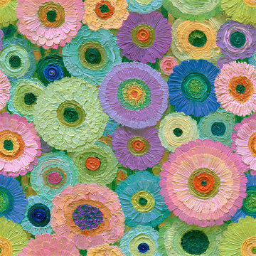 stunning oil painting by Klimt of a seamless floral pattern, multi colored