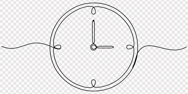 Continuous one line drawing of a wall clock, continuous one line drawing Minimalist clock icon, Continuous one line drawing of a simple wall clock showing ten oclock time, Continuous one line drawing 