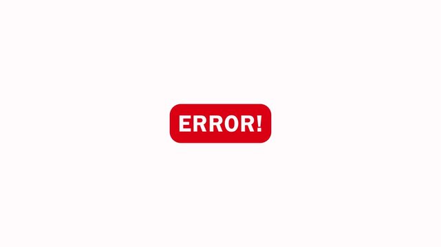 Error message with red alert box warning animation on white background. Error signal emergency problem issue important sign symbol animated with alpha channel