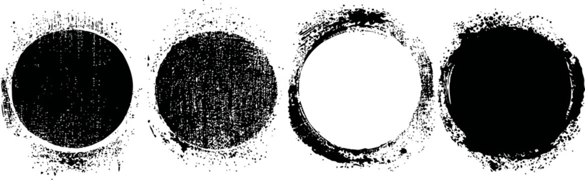 Set of vintage grunge circle textures with rough distressed edges and worn patterns