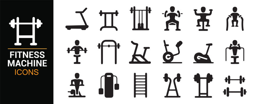 Black Workout Machine Icons Collection for Sport Projects