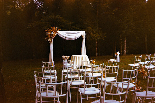 Empty outdoor wedding ceremony setup