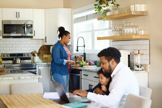 Family Spends Time at Home During Meal Prep