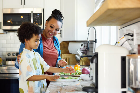 Family Cooking Together in a Kitchen Space