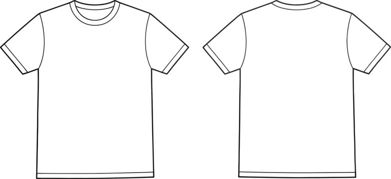 Blank white t-shirt template outline vector featuring front and back views for apparel design mockup