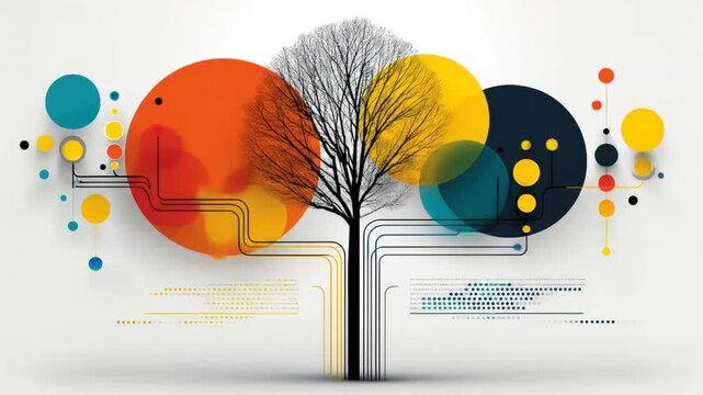 Abstract tree infographic with geometric circles and digital lines
