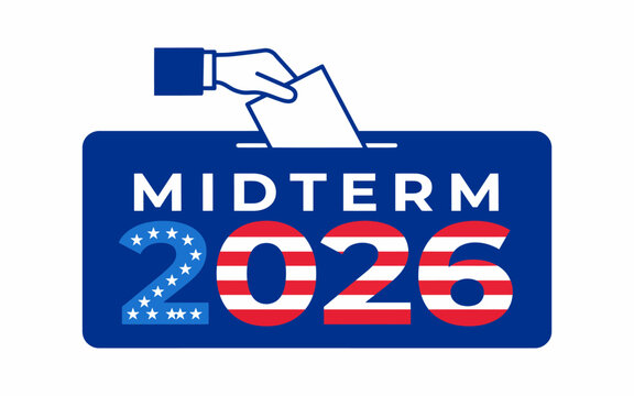 Person casting vote in midterm election year two thousand twentysix graphic design