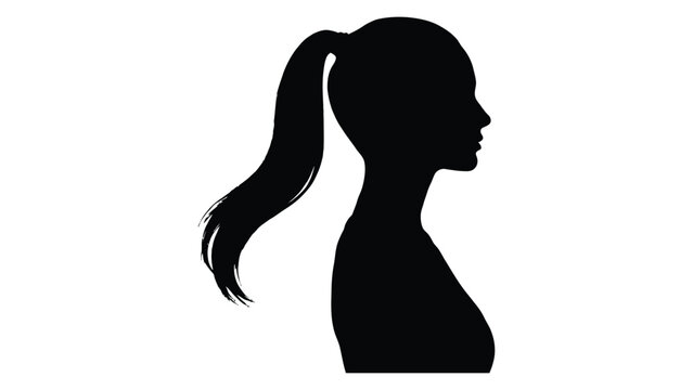 Woman silhouette shows a side profile with a ponytail hairstyle against a clean white background.