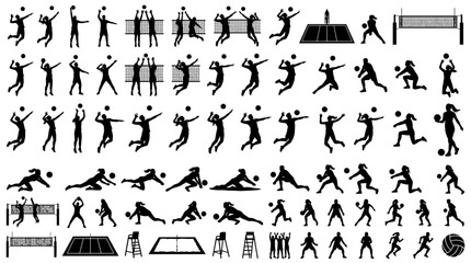 Fototapeta premium Collection of volleyball player silhouettes and action poses