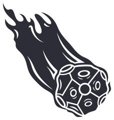 Meteorite icon depicting a flaming celestial object traveling through space on transparent background © UmmeFarhatunnesa