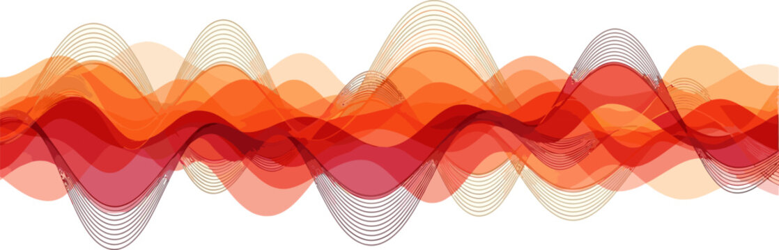 Vibrant orange and red wavy lines form an abstract pattern on a white background