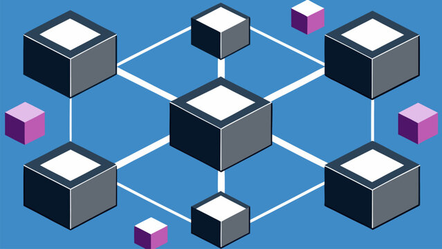 Professional blockchain network concept with connected data blocks and digital nodes. Suitable for fintech, cryptocurrency and cloud technology projects.