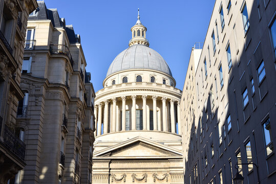 Pantheon and Residential Haussmann Apartment Buildings in Paris, France