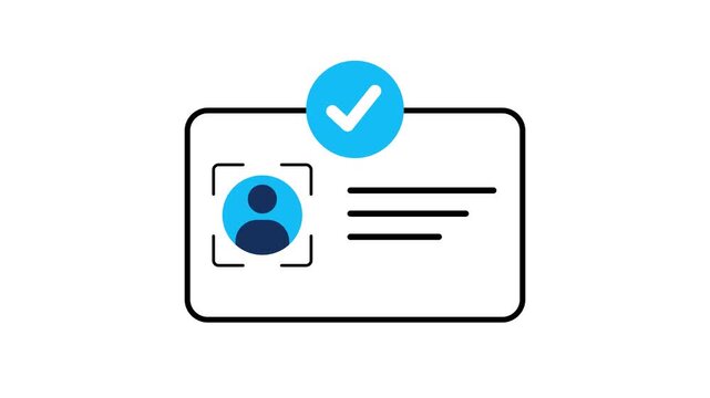  ID Card icon animation. Identity Verification Interface, Digital ID Card with Person Silhouette and Check mark Approval Symbols. kyc concept.. Identification cards animation,