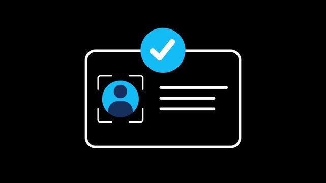  ID Card icon animation. Identity Verification Interface, Digital ID Card with Person Silhouette and Check mark Approval Symbols. kyc concept.. Identification cards animation,