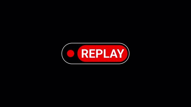 Replay text button animation for video camera and camcorder recordings, animated rewind or repeat icon, VHS Replay Overlay, Video camera replay screen animation overlay with alpha channel in 4k