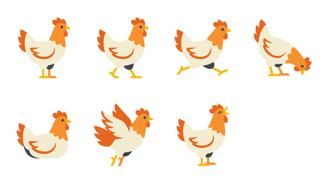 White Roosters in Row.