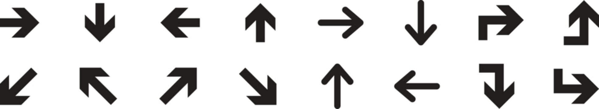 Arrow icon. Directional arrow symbols. Arrows set black icons. Arrow vector collection.