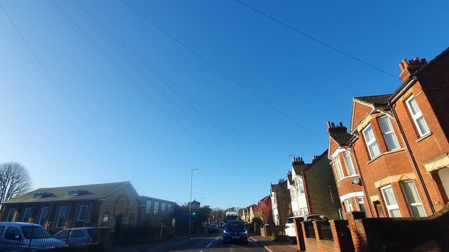 Urban Drive Through Hitchin and Letchworth Garden City Streets Tour on Car During Cold But Sunny Day of Winter. 3rd December, 2025.