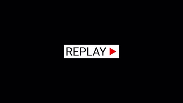 Replay text button animation for video camera and camcorder recordings, animated rewind or repeat icon, VHS Replay Overlay, Video camera replay screen animation overlay with alpha channel in 4k