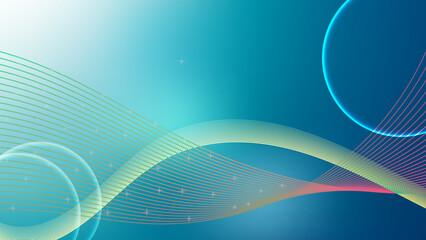 Abstract blue gradient wave lines with glowing circular digital background © MdAsif