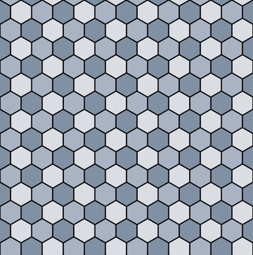 Hexagonal tiling or hexagonal tessellation. Seamless tile, expandable in all directions. Regular tiling, in which three hexagons meet at each vertex. Made of hexagons in three bluestone colors. Vector