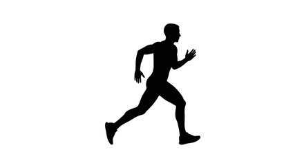 Obraz premium Athletic male runner silhouette, sprinting man in motion vector, black profile of a jogger for fitness and marathon sports branding