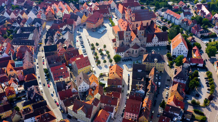 Panoramic aerial view of the old town beside the city Ellwangen in Germany, Baden-Württemberg on a sunny day in Spring © Gert