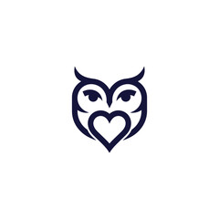 Fototapeta premium Artistic owl face with heart-shaped design elements in a minimalist style