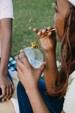 Woman having a drink 