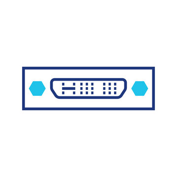 Dvi connector icon. Technology and video connectors line symbol. Color.