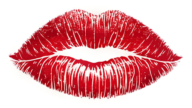 Red lipstick kiss mark illustration isolated on white background with realistic texture and vibrant color