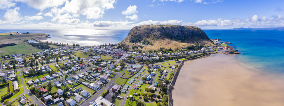 The township of Stanley The Nut and tidal flats from above