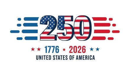Obraz premium USA 250th Anniversary Logo 1776-2026 United States Semiquincentennial Celebration Graphic with American Flag Pattern