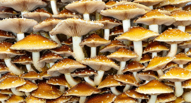 Close up of a clump of speckled chestnut mushrooms